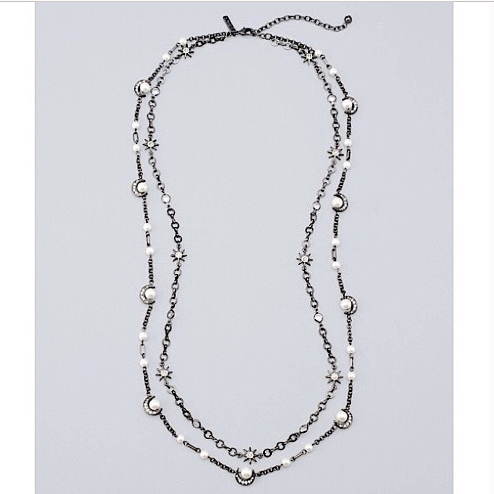 WHBM FAUX PEARL & CRYSTAL MOON NECKLACE